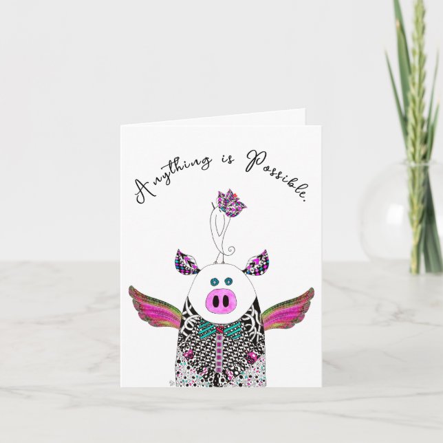 Pig and Bird Anything is Possible Greeting Card (Front)