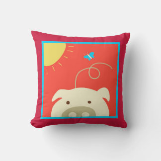 Pig and Butterfly Throw Pillow