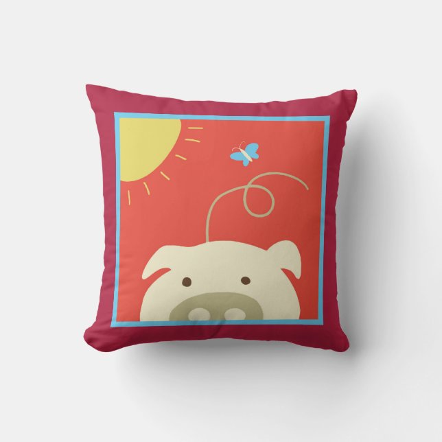 Pig and Butterfly Throw Pillow (Front)