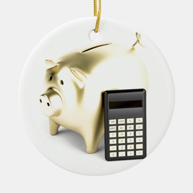 Pig and calculator ceramic ornament (Front)