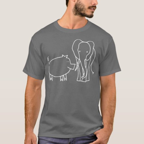 Pig and Elephant Minimal Line Drawing T_Shirt