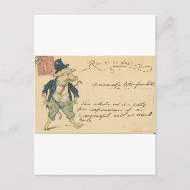 pig and empty pockets with text postcard (Front)