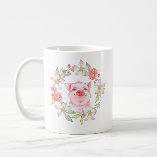 Pig and flowers coffee mug (Left)