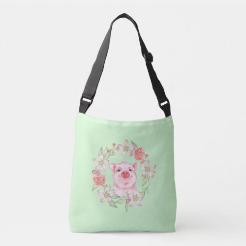 Pig and flowers crossbody bag