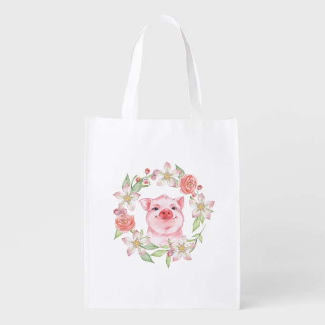 Pig and flowers grocery bag (Front)