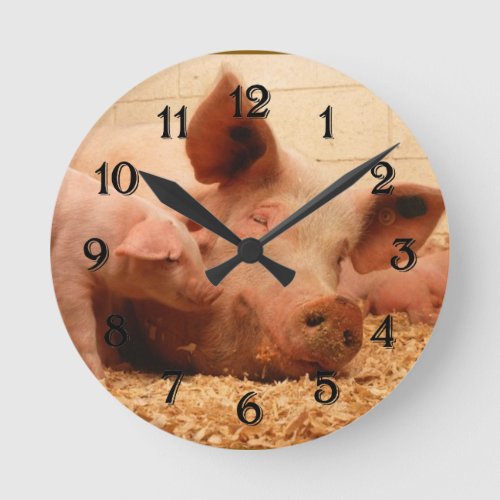 Pig and Piglet Round Wall Clock