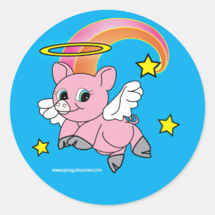 Pig Angel in Flight Classic Round Sticker