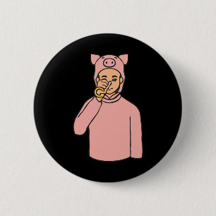 Pig Animal ASL Hand Gesture Deaf Hearing Loss Awar Button