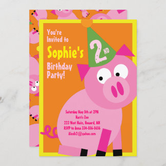 Pig Animal Kid's Birthday Party Invitations