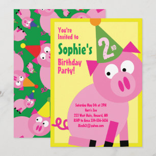 Pig Animal Kid's Birthday Party Invitations