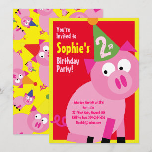 Pig Animal Kid's Birthday Party Invitations