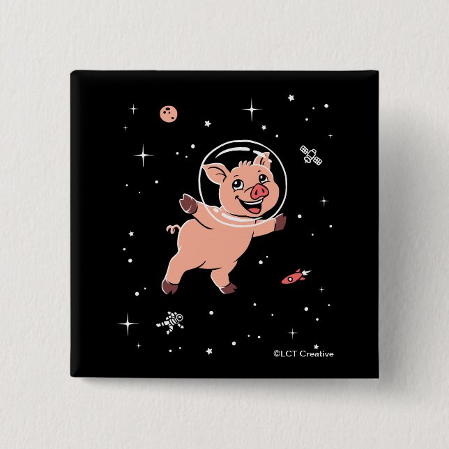 Pig Animals In Space Button (Front)