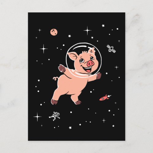 Pig Animals In Space Postcard