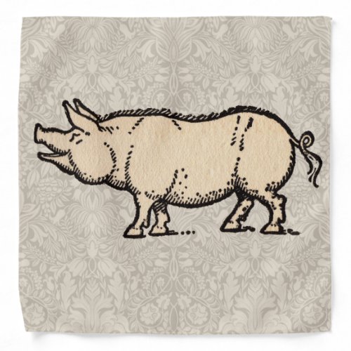 Pig Antique Piggy Cute Vintage Bandana