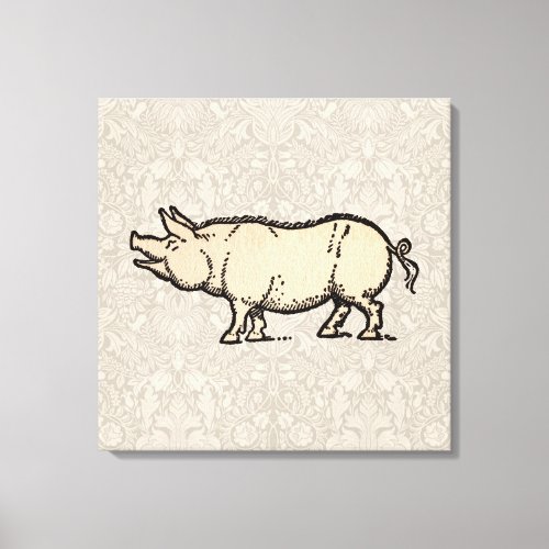 Pig Antique Piggy Cute Vintage Canvas Print