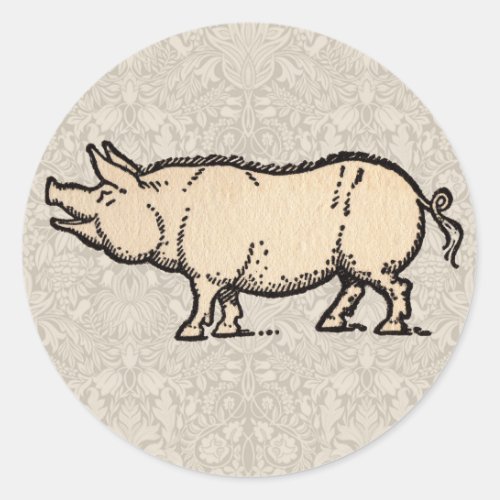 Pig Antique Piggy Cute Vintage Classic Round Sticker