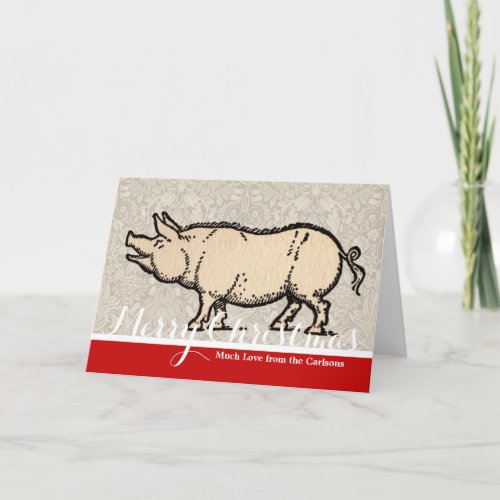 Pig Antique Piggy Cute Vintage Holiday Card