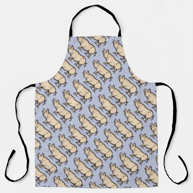 Pig Antique Piggy Cute Vintage Illustration Apron (Front)