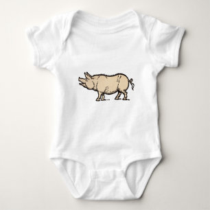Pig Antique Piggy Cute Vintage Illustration Baby Bodysuit