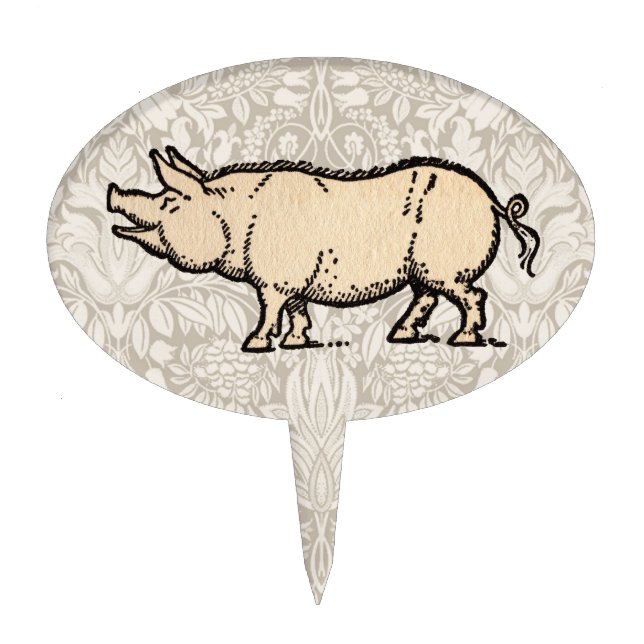 Pig Antique Piggy Cute Vintage Illustration Cake Topper (Front)