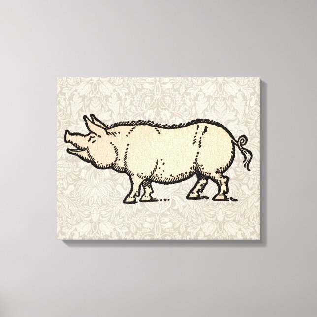 Pig Antique Piggy Cute Vintage Illustration Canvas Print (Front)
