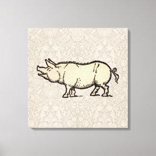 Pig Antique Piggy Cute Vintage Illustration Canvas Print