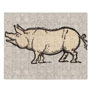 Pig Antique Piggy Cute Vintage Illustration Jigsaw Puzzle