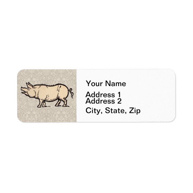 Pig Antique Piggy Cute Vintage Illustration Label (Front)