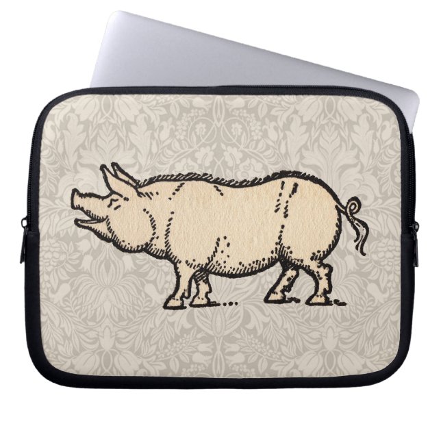 Pig Antique Piggy Cute Vintage Illustration Laptop Sleeve (Front)