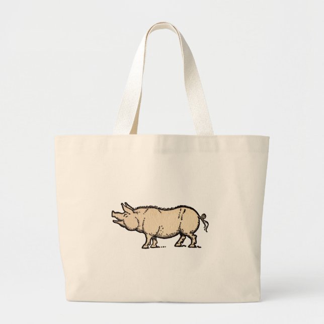 Pig Antique Piggy Cute Vintage Illustration Large Tote Bag (Front)