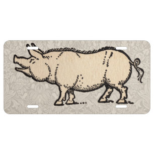 Pig Antique Piggy Cute Vintage Illustration License Plate