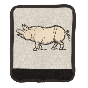 Pig Antique Piggy Cute Vintage Illustration Luggage Handle Wrap