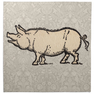 Pig Antique Piggy Cute Vintage Illustration Napkin
