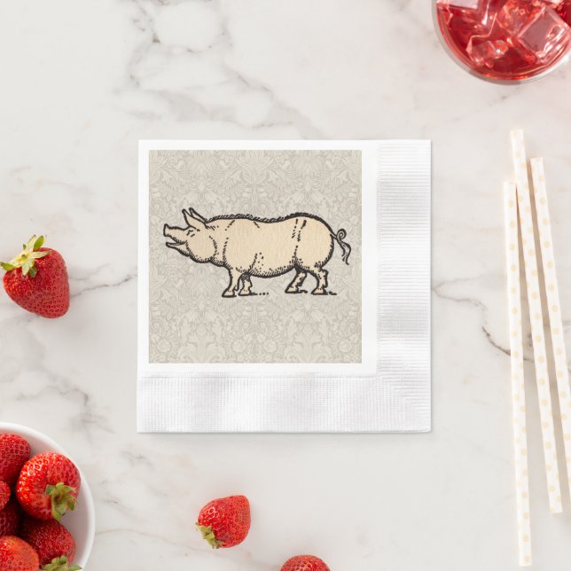Pig Antique Piggy Cute Vintage Illustration Napkins (Insitu)
