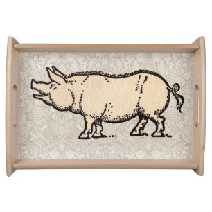Pig Antique Piggy Cute Vintage Illustration Serving Tray