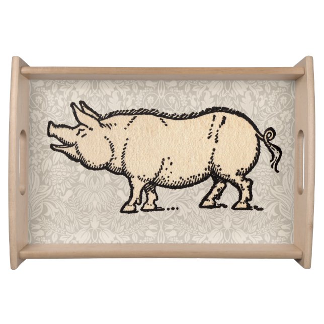 Pig Antique Piggy Cute Vintage Illustration Serving Tray (Front)
