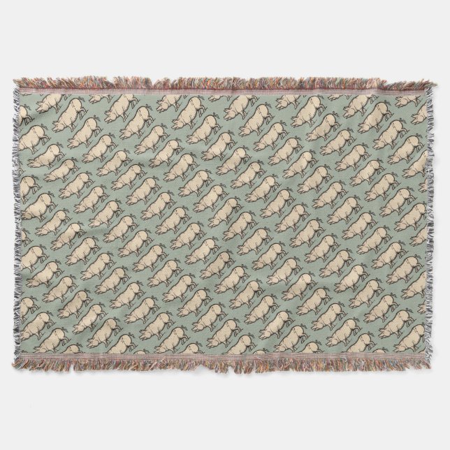 Pig Antique Piggy Cute Vintage Illustration Throw Blanket (Front)