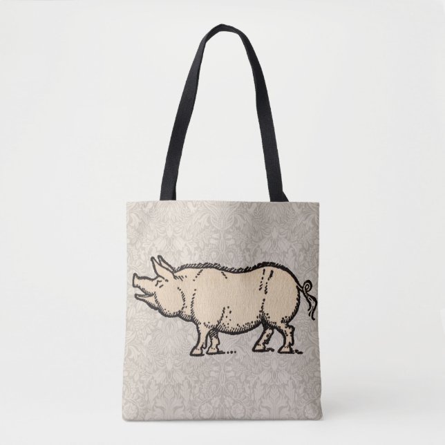 Pig Antique Piggy Cute Vintage Illustration Tote Bag (Front)
