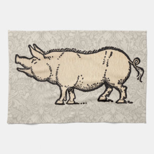 Pig Antique Piggy Cute Vintage Illustration Towel
