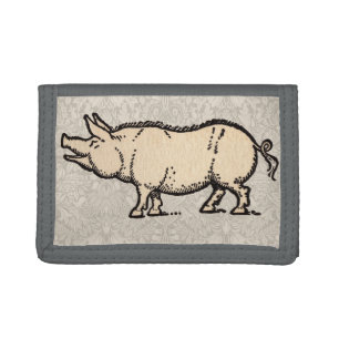 Pig Antique Piggy Cute Vintage Illustration Trifold Wallet