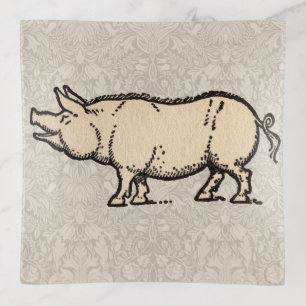 Pig Antique Piggy Cute Vintage Illustration Trinket Tray