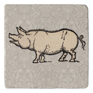 Pig Antique Piggy Cute Vintage Illustration Trivet