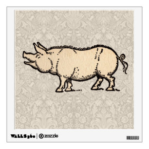 Pig Antique Piggy Cute Vintage Illustration Wall Decal