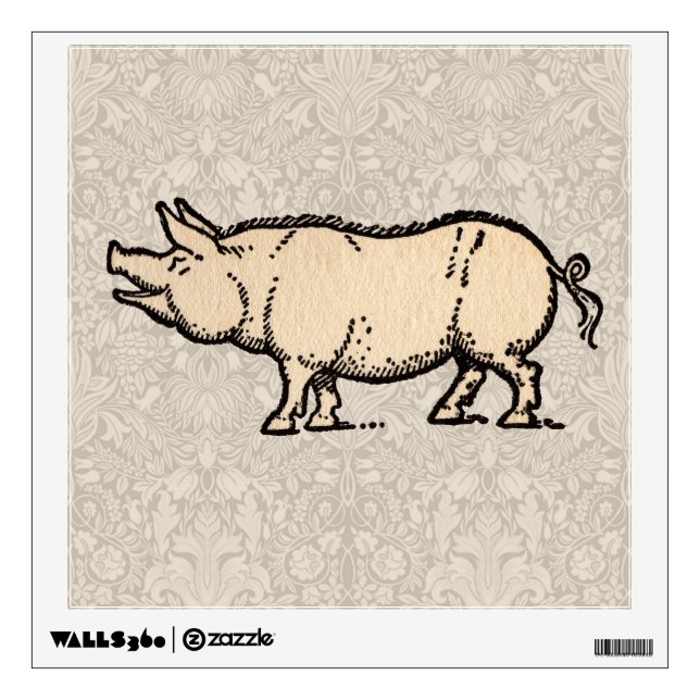 Pig Antique Piggy Cute Vintage Illustration Wall Decal (Front)