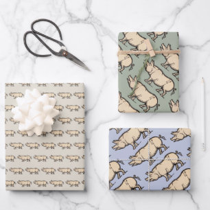 Pig Antique Piggy Cute Vintage Illustration Wrapping Paper Sheets