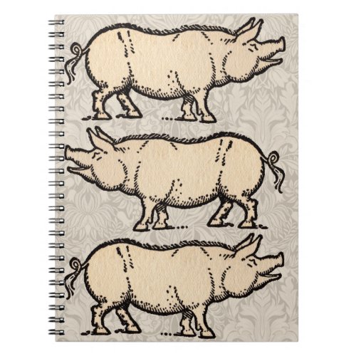 Pig Antique Piggy Cute Vintage Notebook