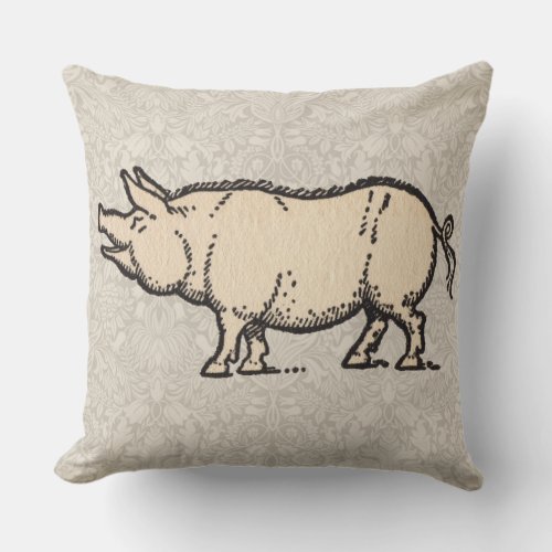 Pig Antique Piggy Cute Vintage Outdoor Pillow