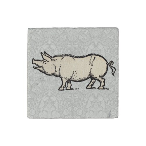 Pig Antique Piggy Cute Vintage Stone Magnet
