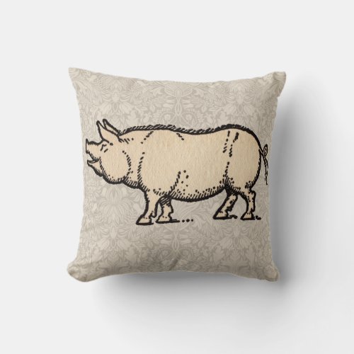 Pig Antique Piggy Cute Vintage Throw Pillow