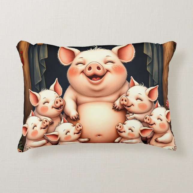  Pig Art – Mother & Piglets Accent Pillow (Front)
